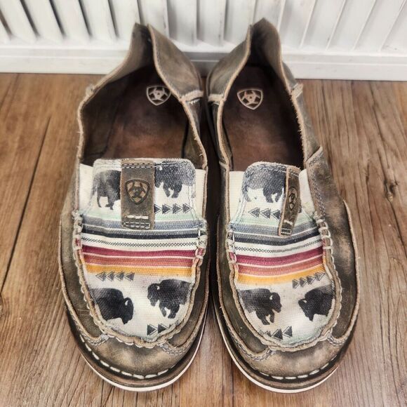 Ariat Cruiser Womens Sz 6B Brown Canvas Buffalo Moc Toe Distressed Loafer Shoes - Picture 8 of 10